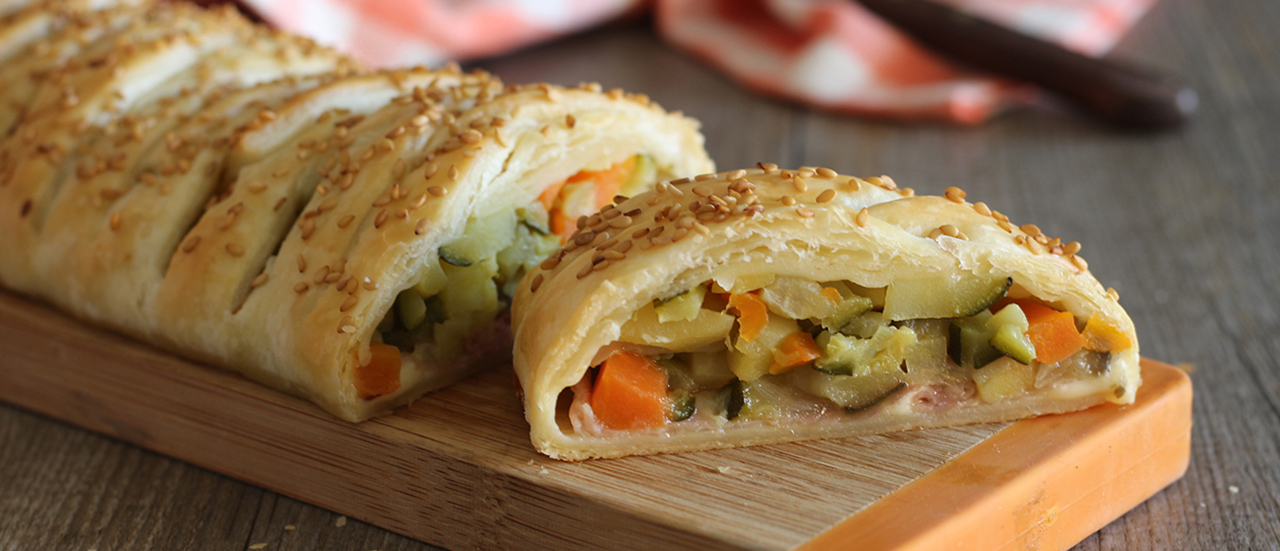 Strudel intrecciato con caponata e GranCotto Zero